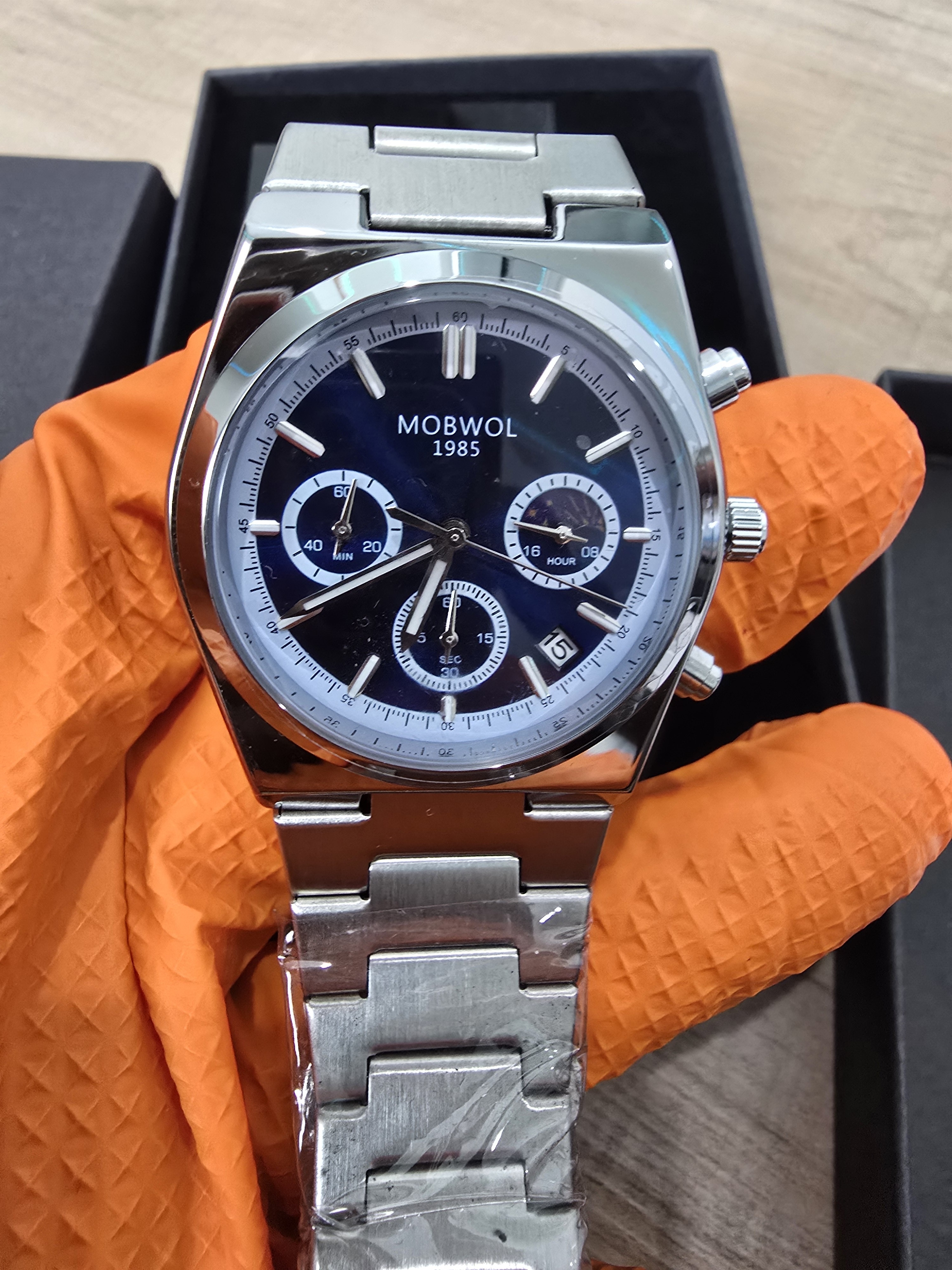 Mens Stainless Steel Chronograph Watch Black Dial